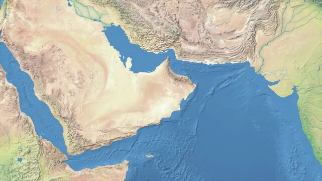 Cinematic Zoom from World Map to OMAN Terrain Map, Earth Navigation Animation