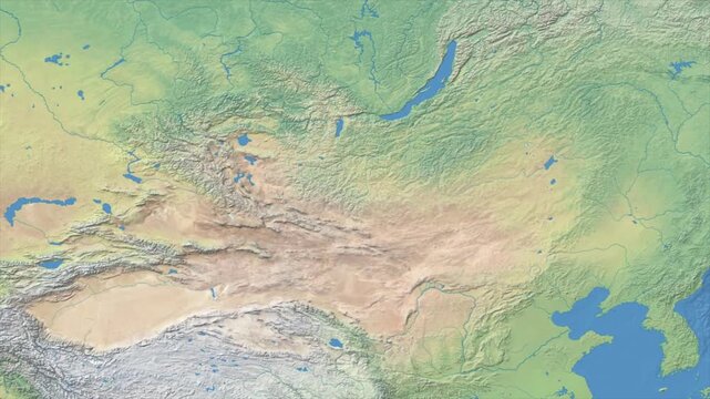 Cinematic Zoom from World Map to MONGOLIA Terrain Map, Earth Navigation Animation