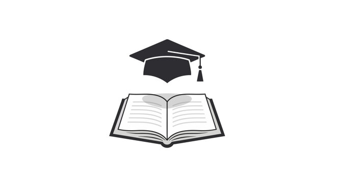 Graduation cap and open book illustration.