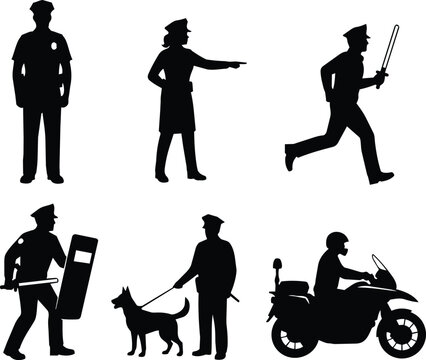 Police Officer Silhouette Set for Security and Law Enforcement
