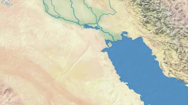 Cinematic Zoom from World Map to KUWAIT Terrain Map, Earth Navigation Animation