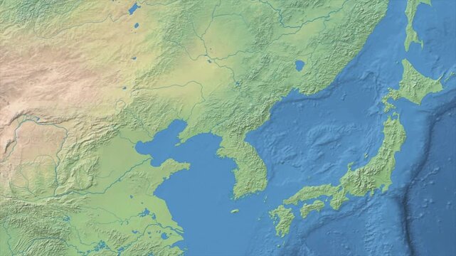 Cinematic Zoom from World Map to NORTH KOREA Terrain Map, Earth Navigation Animation