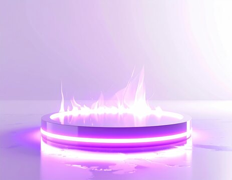 Glowing circular platform emanates mystical purple flames against a soft violet backdrop