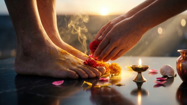 Guru Charan Paada Puja &ndash; Sacred Lotus Feet Worship Ritual