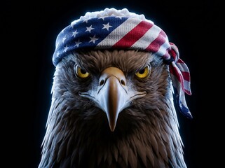American eagle wearing bandana celebrates independence day in 3D america