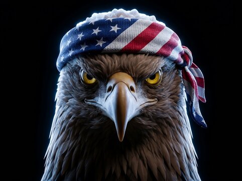 American eagle wearing bandana celebrates independence day in 3D america