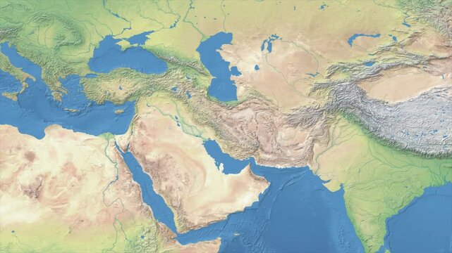 Cinematic Zoom from World Map to IRAN Terrain Map, Earth Navigation Animation