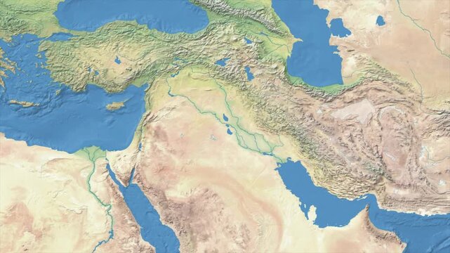Cinematic Zoom from World Map to IRAQ Terrain Map, Earth Navigation Animation