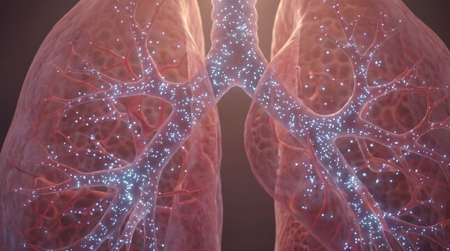 Human pulmonary system structure. Oxygen distribution tracking activity. Wellness branding medical concept