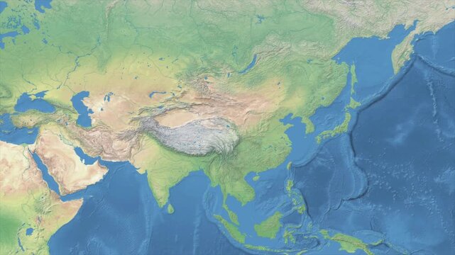 Cinematic Zoom from World Map to CHINA Terrain Map, Earth Navigation Animation