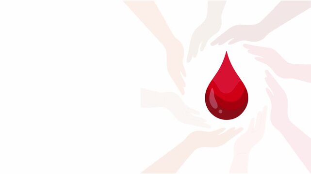World Blood Donor Day Animated Concept with Red Drop and Diverse Hands