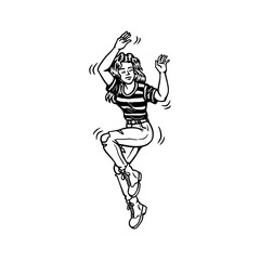 Obraz premium Energetic Jumping Female Dancer Retro Line Art