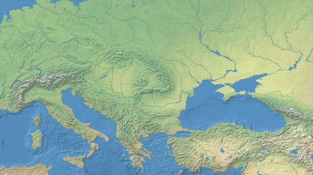 Cinematic Zoom from World Map to ROMANIA Terrain Map, Earth Navigation Animation