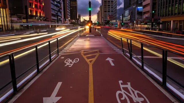 Paulista Avenue, financial center of the city and one of the main places of Sao Paulo, Brazil. Time lapse in night video.