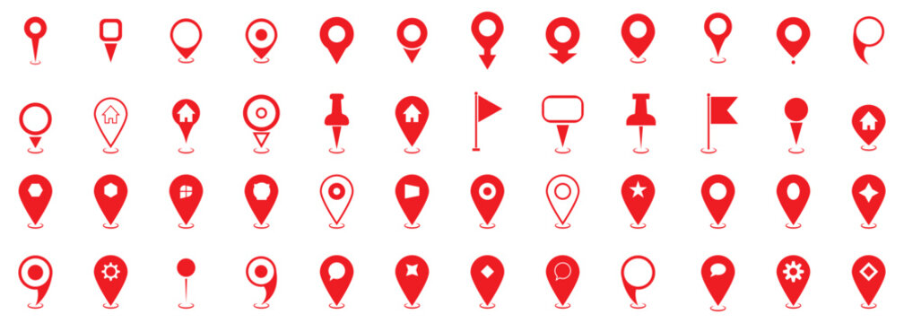 Set of red map pin icons. Design can use for web and mobile app. GPS Location Marker Icons Set Modern Navigation Pins Flat Vector Map Pointer Collection.