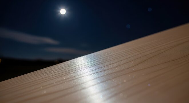 Close up of blonde maple wood grain with a bright moonlit night sky in the background