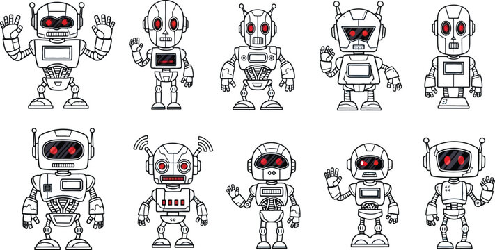 Cute futuristic robot character collection with cartoon android mascots, artificial intelligence bots and sci fi technology designsCute futuristic robot character collection with cartoon android masco