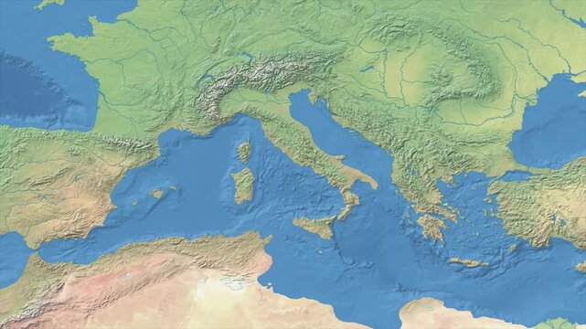 Cinematic Zoom from World Map to ITALY Terrain Map, Earth Navigation Animation