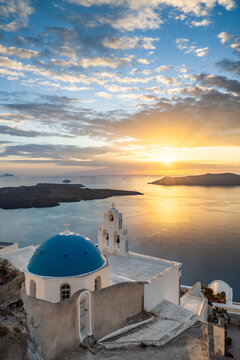 Three Bells of Fira sunset, Fira, Santorini, Greece