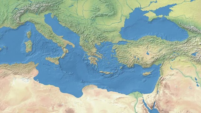 Cinematic Zoom from World Map to GREECE Terrain Map, Earth Navigation Animation