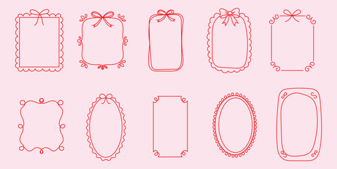 Hand drawn vintage frames collection. Wavy ribbon borders, retro bows. Trendy vintage whimsical borders for wedding invitations, birthday card, prints, holiday poster, greeting cards, postcards.  © VectorHive Studio