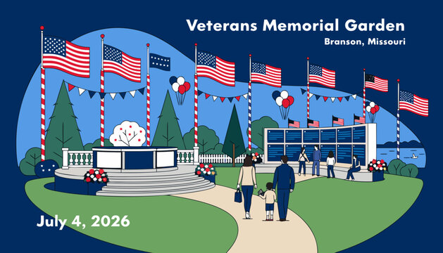 Veterans Memorial Garden, Branson Missouri, 4th of July celebration, patriotic vector illustration