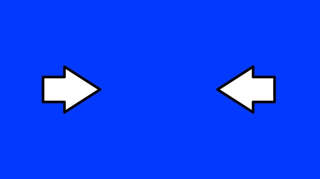 Repeating animation of 2 arrows to the center. animated video of an arrow pointing to the center moving on a blue background.