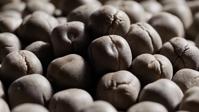 Closeup Macro Shot of Dried Chickpeas Scattered on a Surface.