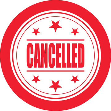 The word CANCELLED is stamped in red on a white background with red stars.