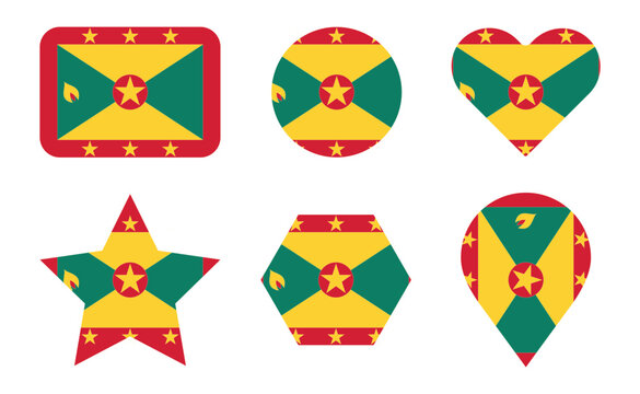 grenada national flag icon vector set with geometric shapes, heart symbols and patriotic color design collection for branding projects