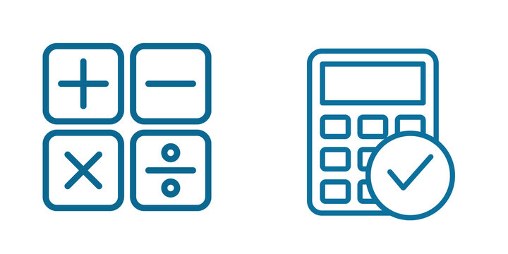 Calculator icons with basic math operations and checkmark, isolated on transparent background