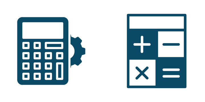 Calculator and Gear Icon Set, Finance and Business Symbols