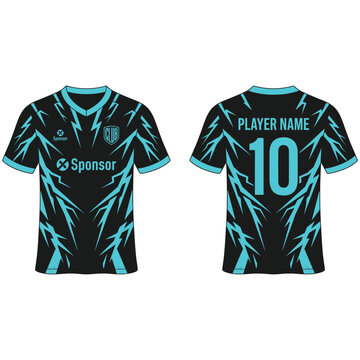 Black and cyan lightning pattern sports jersey uniform design template