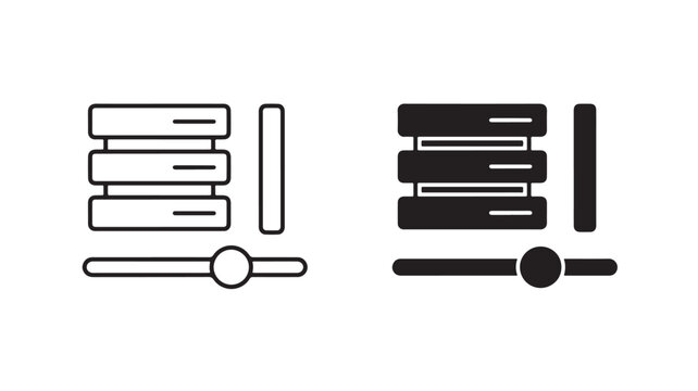 Black and white server icons with sliders on plain white background for technology concepts