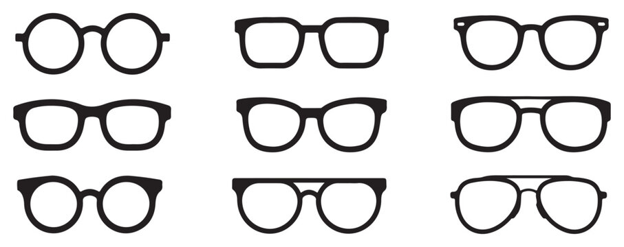 Assorted spectacle frame outlines for graphic designers seeking versatile fashion clip art assets.
