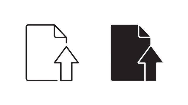 Black and white file upload icons with arrows on clean background for technology concepts