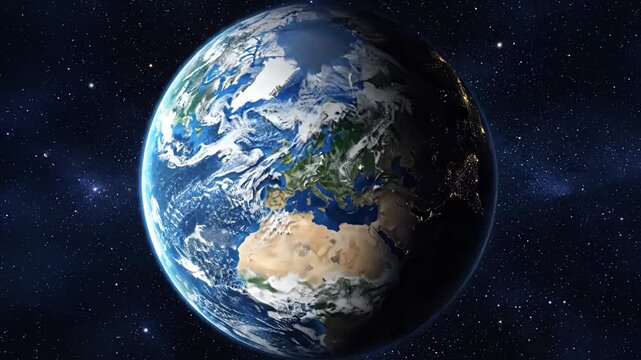 Planet earth in space blue marble global view with starry background