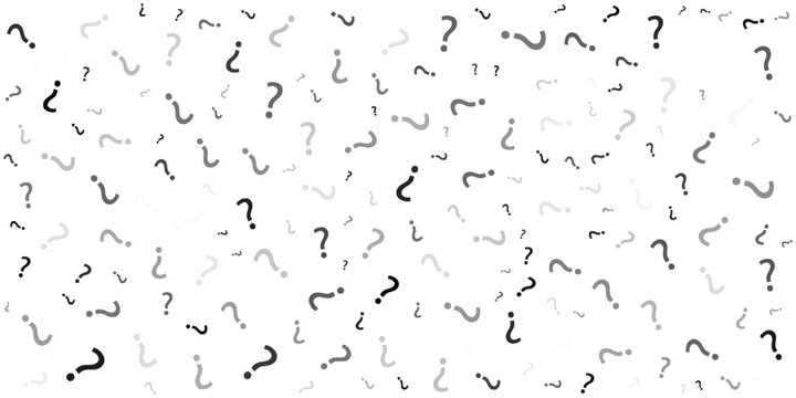 Question mark seamless pattern. Repeating interrogation patern. Hand drawn black simple icon on white sample background. Repeated modern wallpaper for design prints. Repeat swatch.