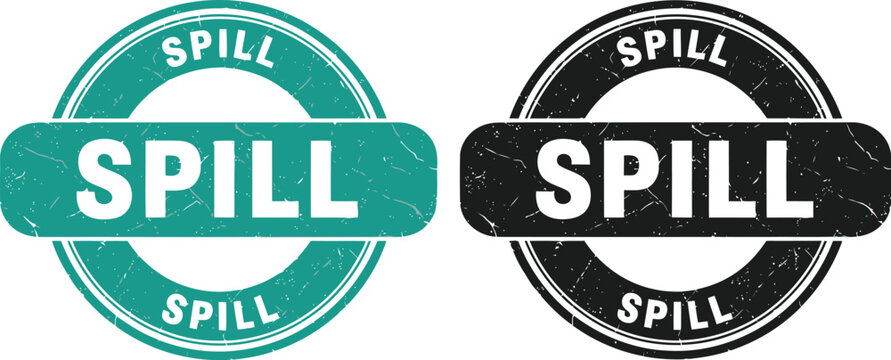 Grunge Style Spill Stamp Badge Icons in Teal and Black for Warning Labels and Safety Signage