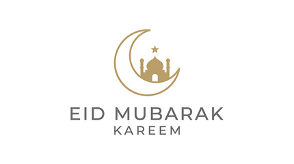 Fototapeta premium Elegant eid mubarak kareem greeting with crescent moon and mosque icon, greeting
