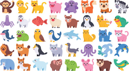 Fototapeta premium A collection of 40 cute cartoon animal characters for children design and educational projects