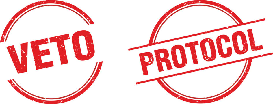 Veto protocol stamp. Official approval badge vector illustration. Government authority seal design. Administrative regulation concept. Professional veto protocol stamp set featuring official seal