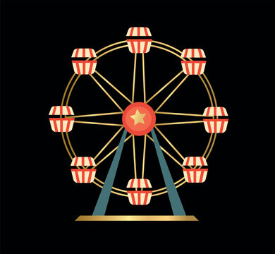 Vintage golden ferris wheel vector illustration. Retro carnival amusement park
