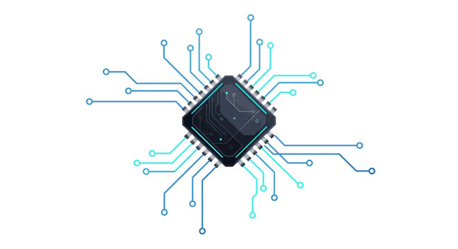 A stylized illustration of a microchip.