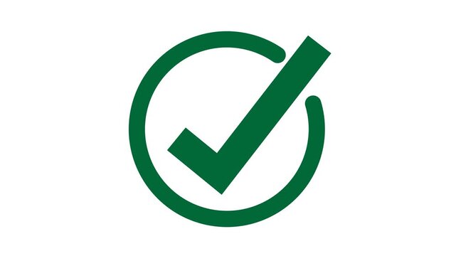 Green check mark inside a circle on a white background tick correct.  Green check mark on white background.