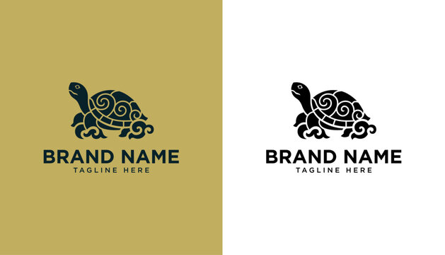 Minimal Turtle Logo with Ornamental Swirl Shell Vector Design for Brand Identity