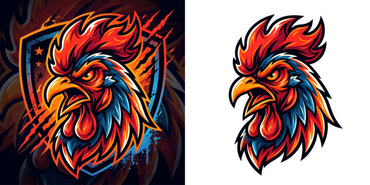 Aggressive Rooster Mascot Logo Design Fierce Bird Emblem for Esports and Gaming
