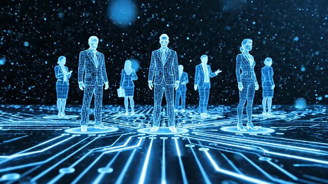 Digital business team futuristic blue hologram with circuit board