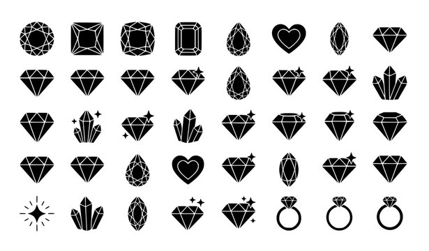 Modern diamond gem symbol vector set with luxury jewelry icons