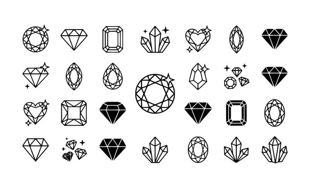Minimal diamond gemstone icon vector collection isolated on white background